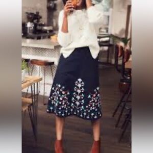 BODEN women’s embroidered navy skirt sz 8R